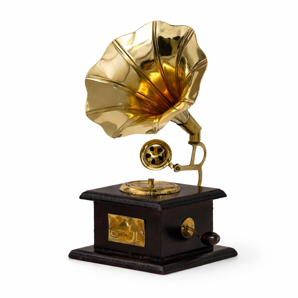 Gold Premium Sparkle Square Gramophone Showpiece For Home Decor