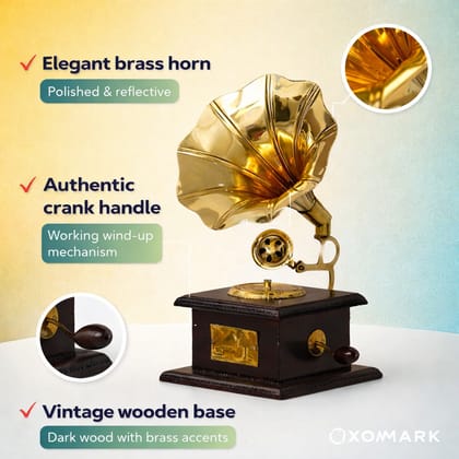 Gold Premium Sparkle Square Gramophone Showpiece For Home Decor