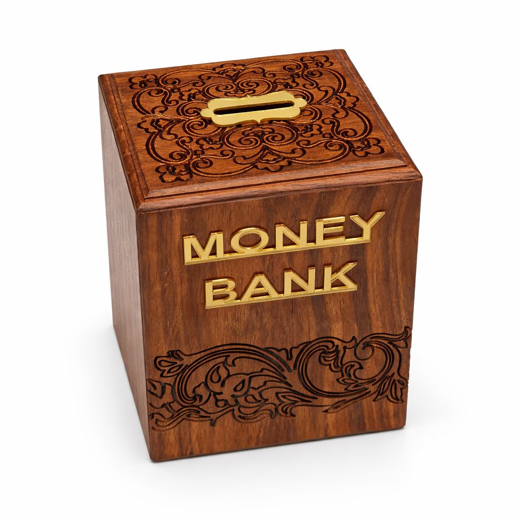 Brown Sheesham Handmade Wood Money Bank/Coin Bank/Piggy Bank/Coin Saving Gullak For Kids