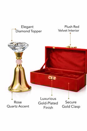 Silver & Gold Decorative Diamond Crystal Bell Set With Brass Stand, Gold And Silver Plated Serving Plates