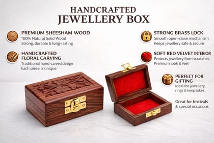 Brown Wooden Storage Box Mini Small Size Organizer For Ear Rings And Nose Pins Storage Box With Carving Design