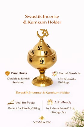 Gold Om And Swastik Symbol Decorative Akhand Brass Diyas - Auspicious Designer Diyas For Puja Room, Home, Office, Temple Decor (Om And Swastik Diya (Pack Of 1))