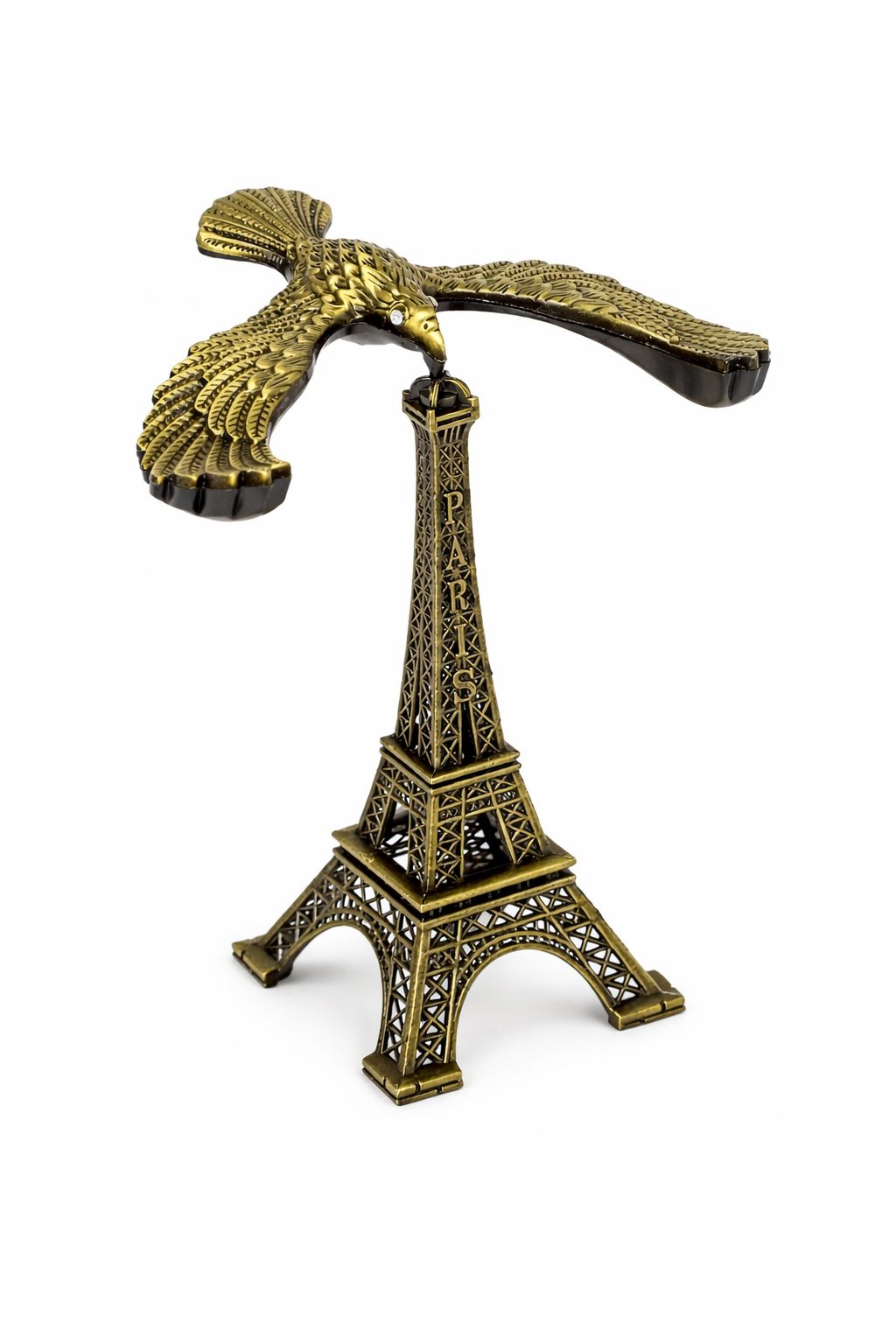 Multicolour Metal Eiffel Tower With Eagle Balancer, Miniature, Paris Landmark, Souvenir, Model, Replica, Monuments, Decorative Showpiece, Antique Finish (15 Cm)