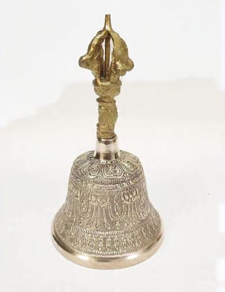 Gold Pure Brass Tibetan Meditation & Healing Bell, 5 Inch, Buddhist Prayer Bell For Yoga, Chakra Healing, Sound Therapy, Home Temple Puja